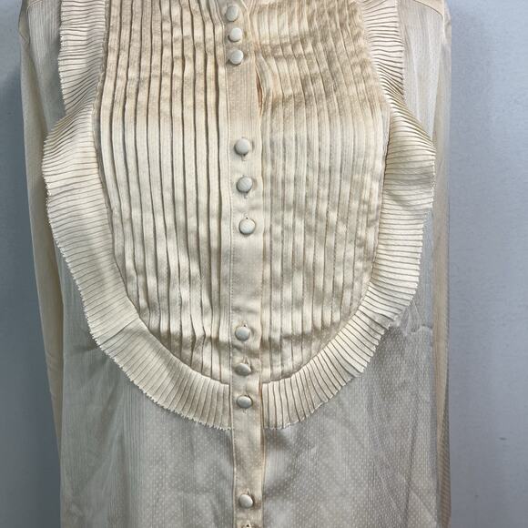 Trish Scully Blouse size 14 Cream Dotted Tuxedo Pleating Modest Wedding Career - Picture 3 of 9